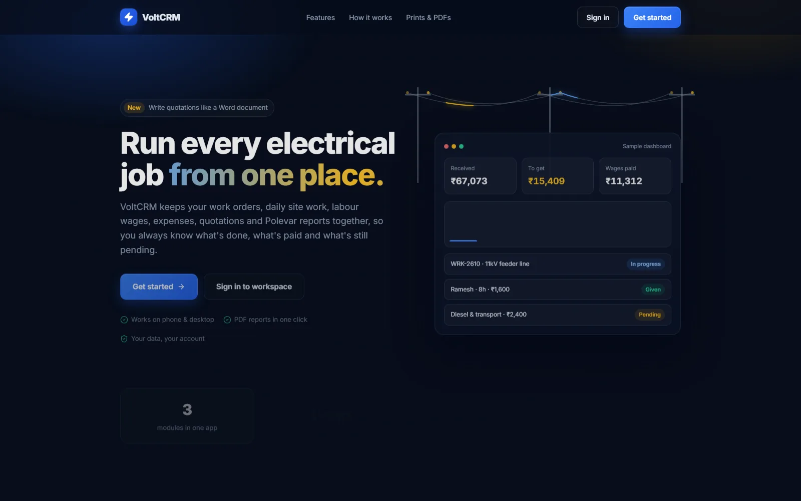 VoltCRM landing page